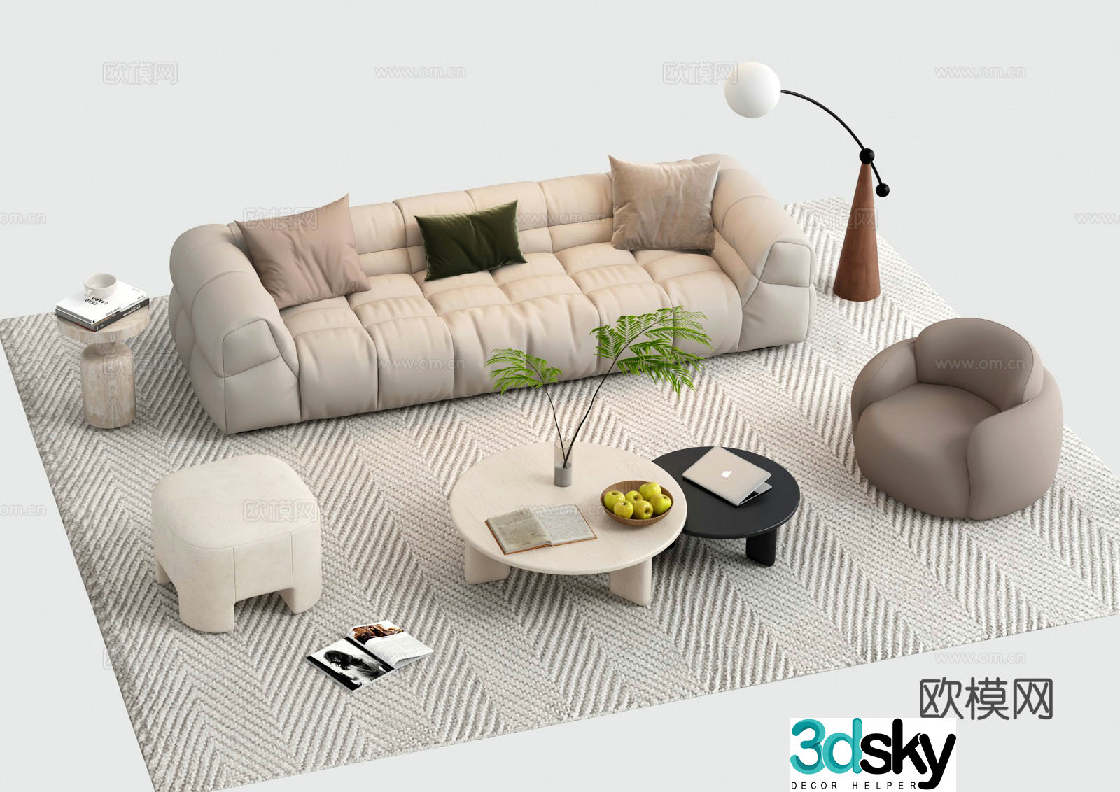Modern cream style sofa coffee table 3d model