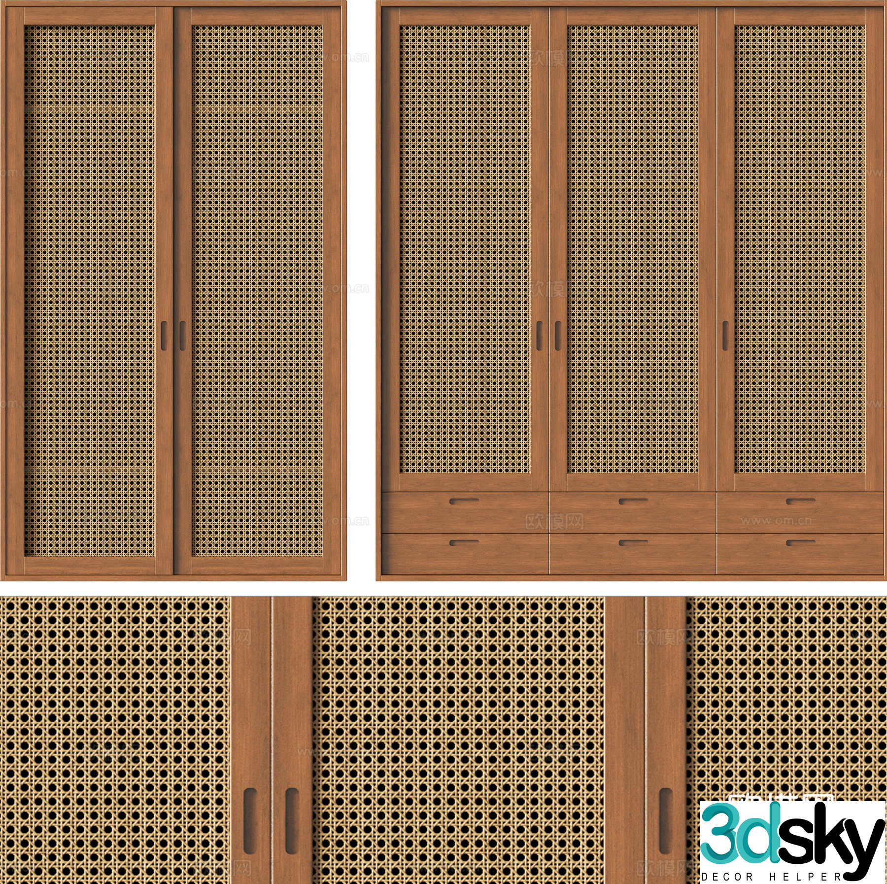 Middle-aged wind wardrobe cabinet door 3d model
