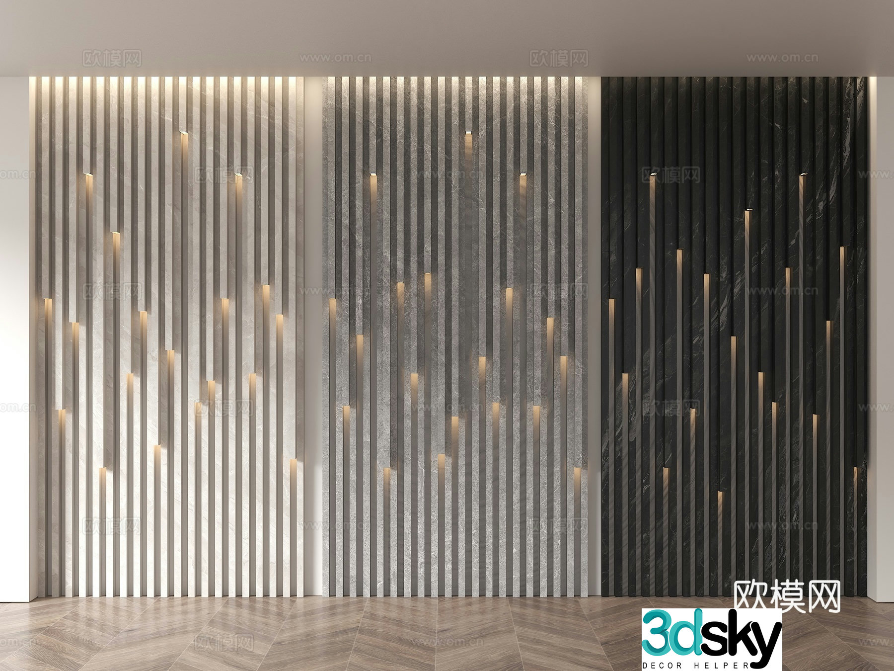 Modern porch background wall grille background wall new Chinese style grille light background wall grille gradient background 3D model