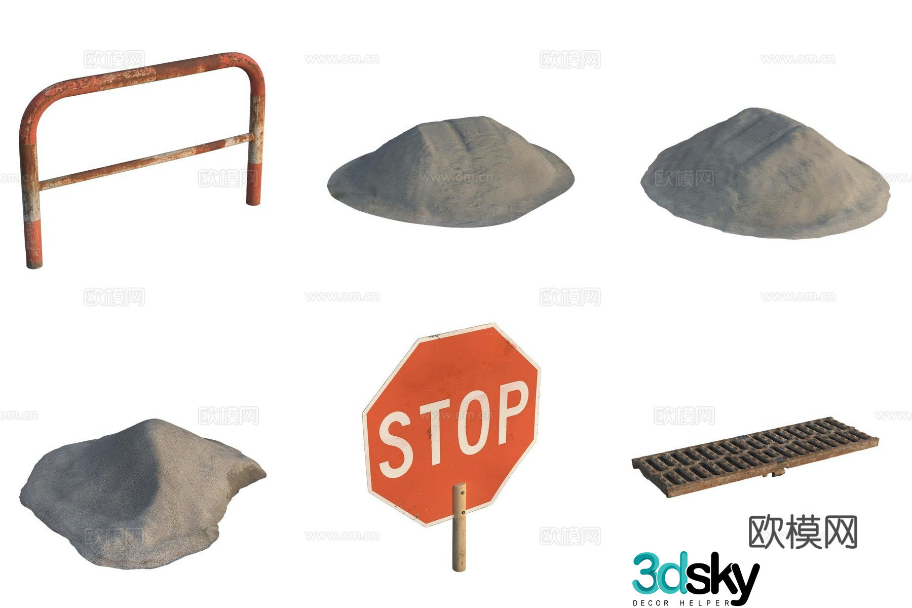 Road Facilities Guardrail Construction Site Facilities Sand Warning Sign Drainage 3D Model