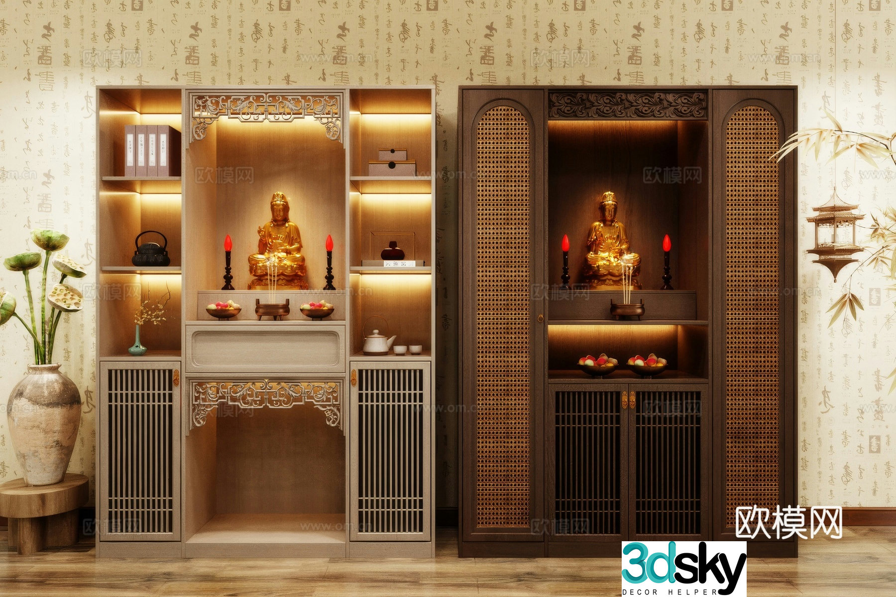 Buddha niche shrine hostel incense stove candle holder 3d model