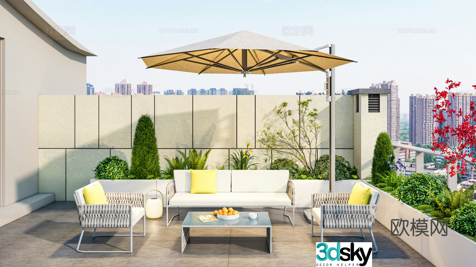 Modern roof garden garden flower box green plant planting casual sofa combination three -person single -person 3D model
