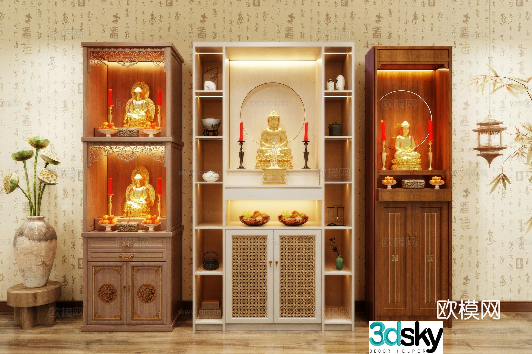 Buddha niche shrine hostel incense stove candle holder 3d model