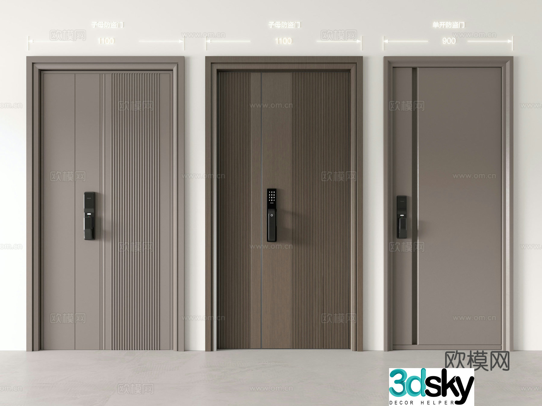 Modern security door mother and child door entrance door single-open security door villa door 3D model