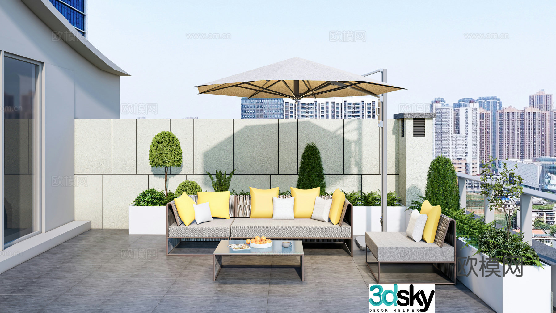 Modern roof garden garden flower box green plant planting casual sofa combination three -person single -person 3D model