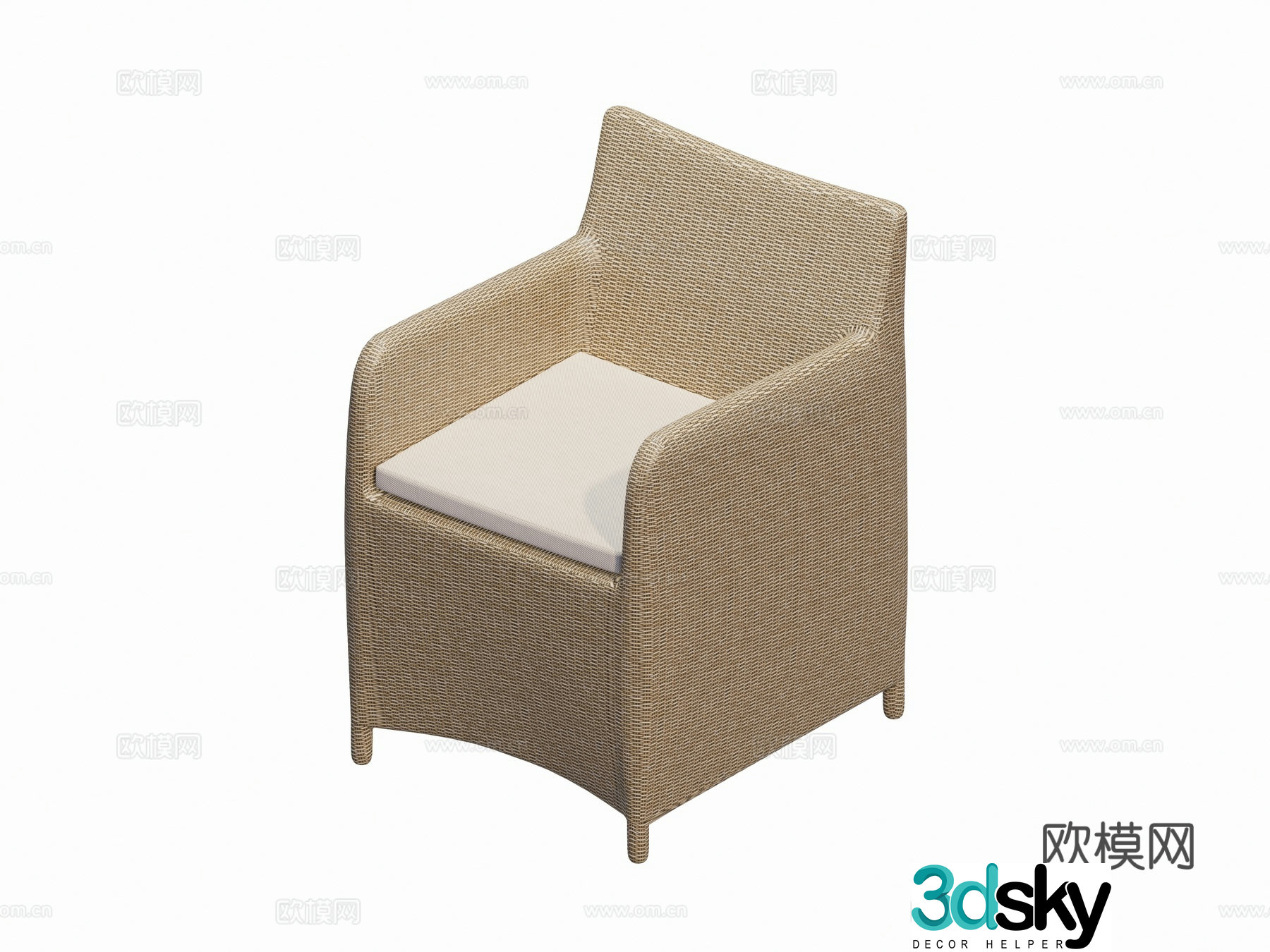 Modern French single chair rattan chair chair Chinese retro courtyard outdoor chair combination 3D model