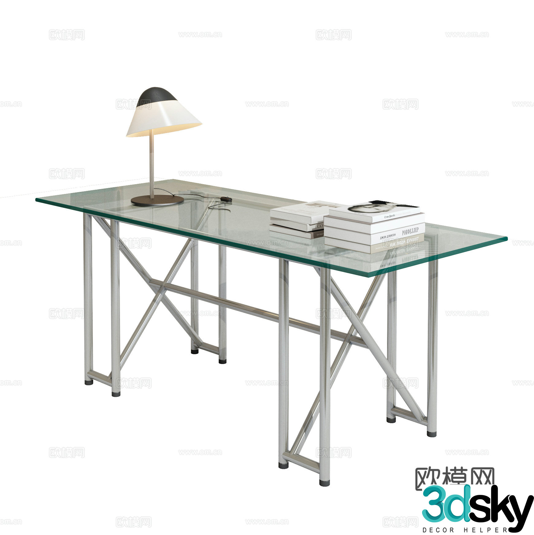 Modern glass desk computer desk workbench desk lamp 3d model