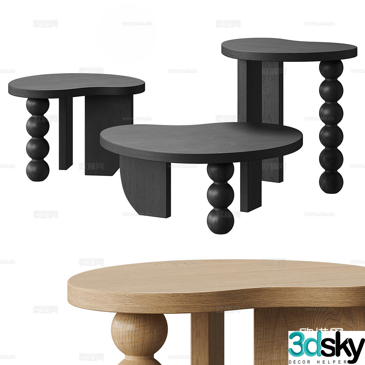 Middle-aged style coffee table combination 3D model