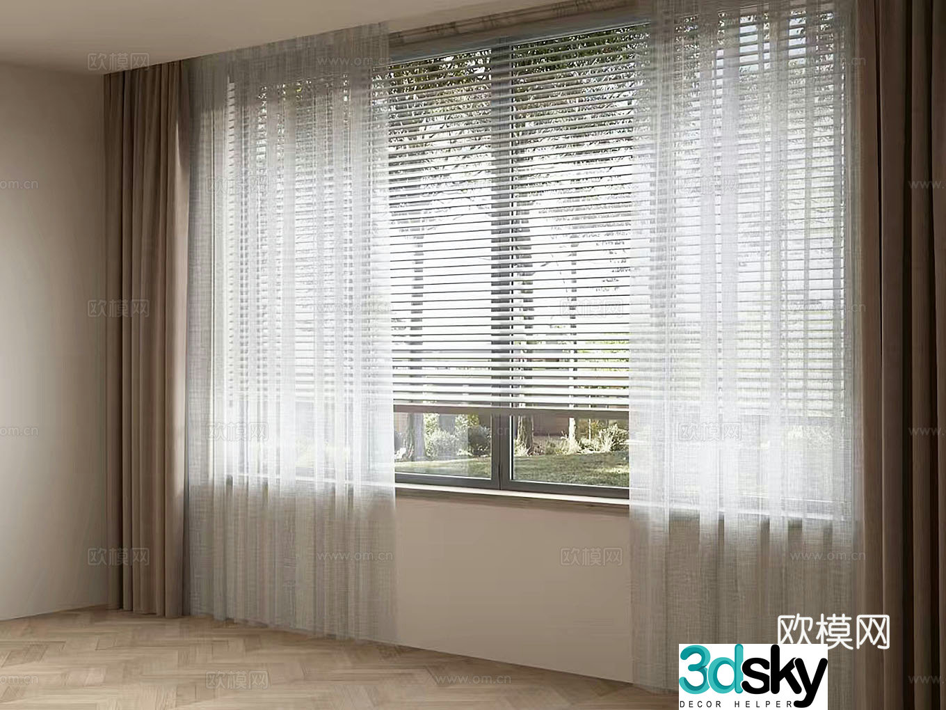 Modern curtains venetian blinds 3d model