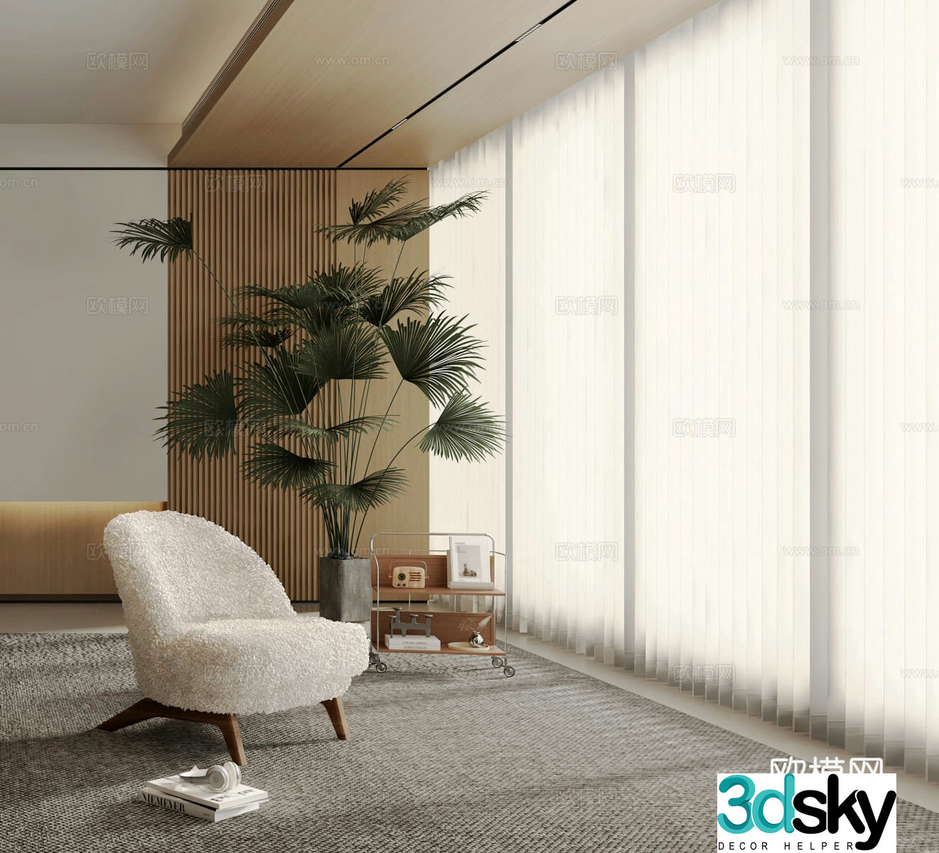 Dream curtain venetian blinds casual sofa side green plants potted 3D model