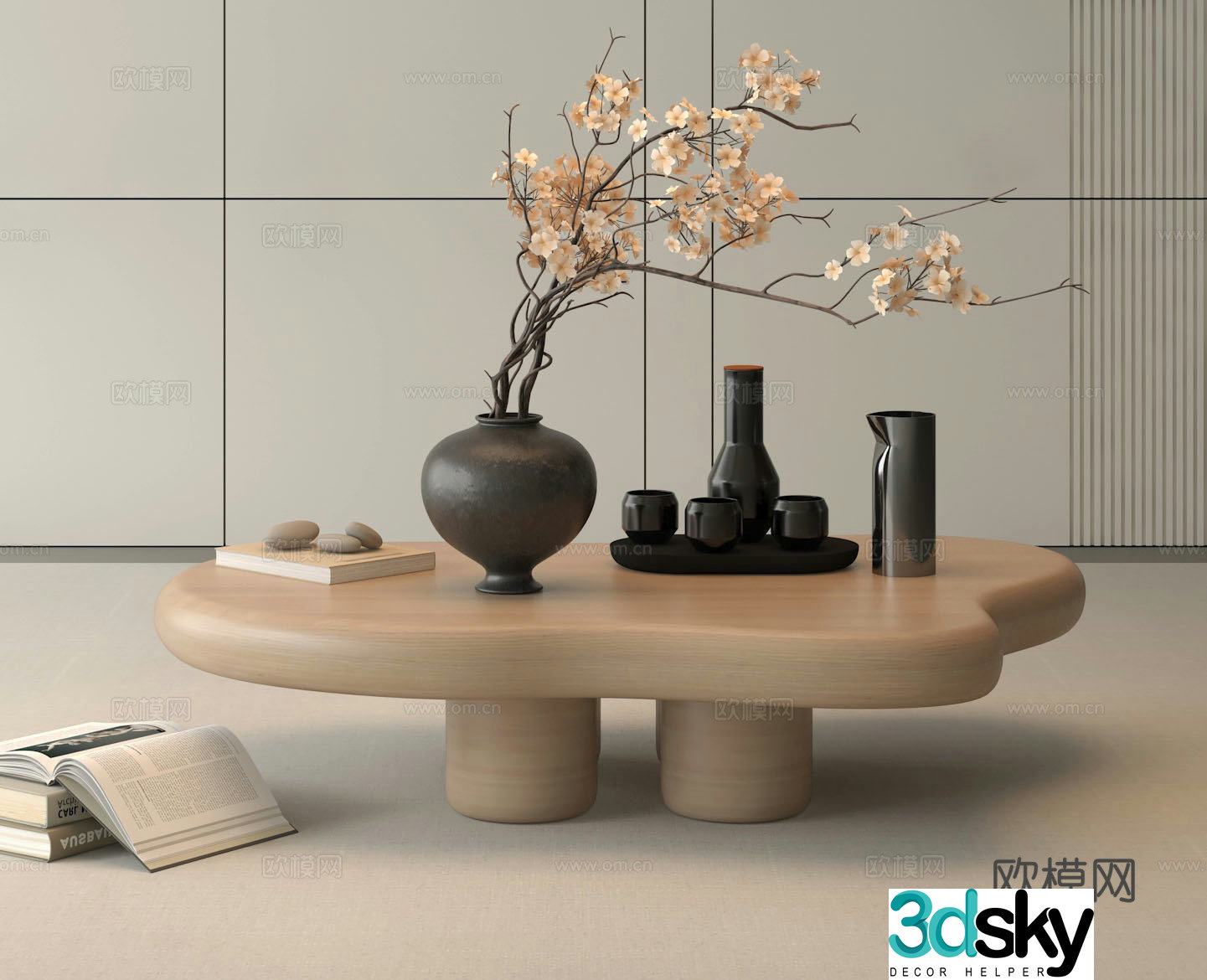 Wasabi Middle Ages Coffee Table Dried Flower Bonsai Table 3D Model