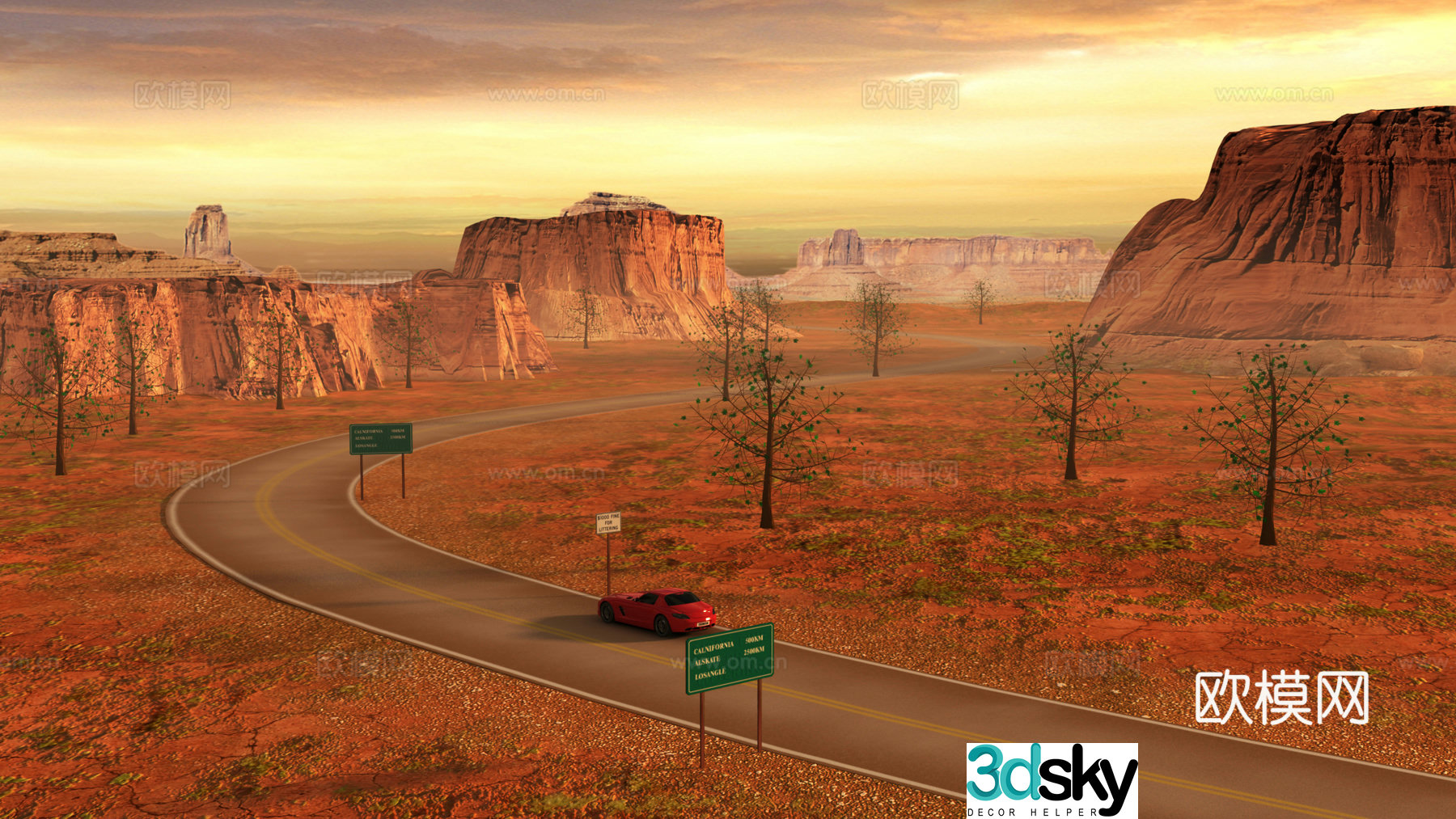 Modern Western Gobi Highway Landscape 3D model