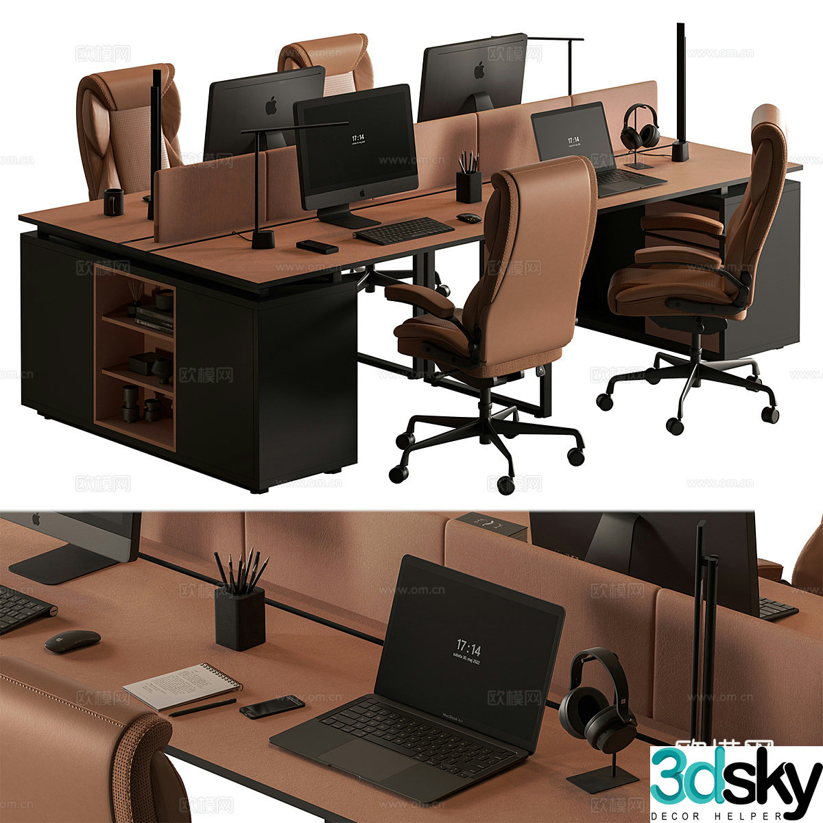 New Chinese leather office desk chair 3D model
