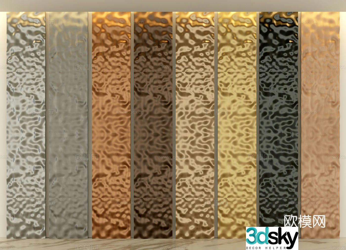 Brushed metal plate wavy board wall panel 3d model
