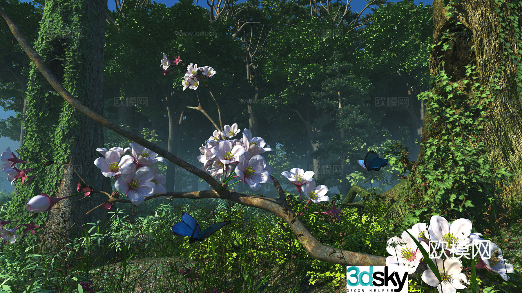 Modern forest park scene 3d model