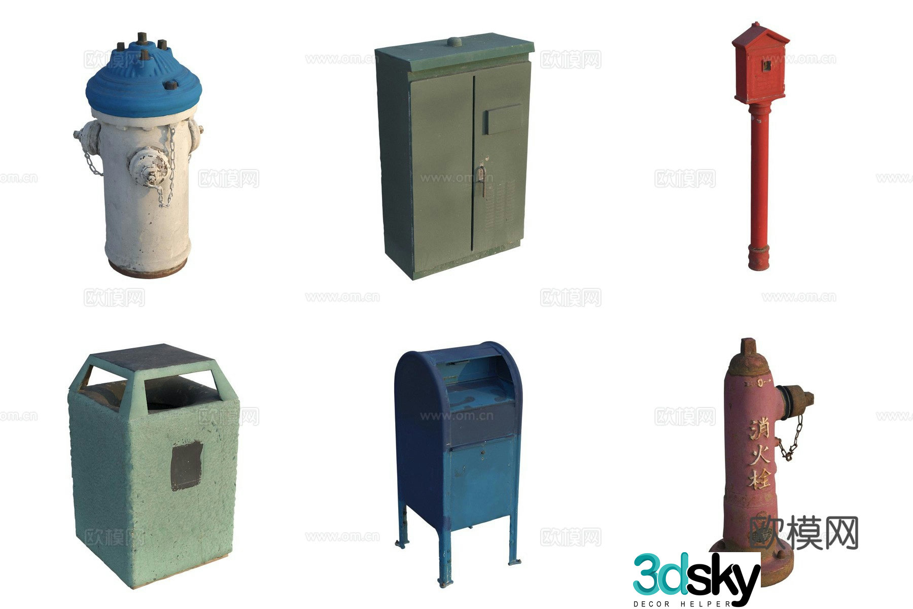 Fire hydrant trash can fire cabinet road facilities 3D model