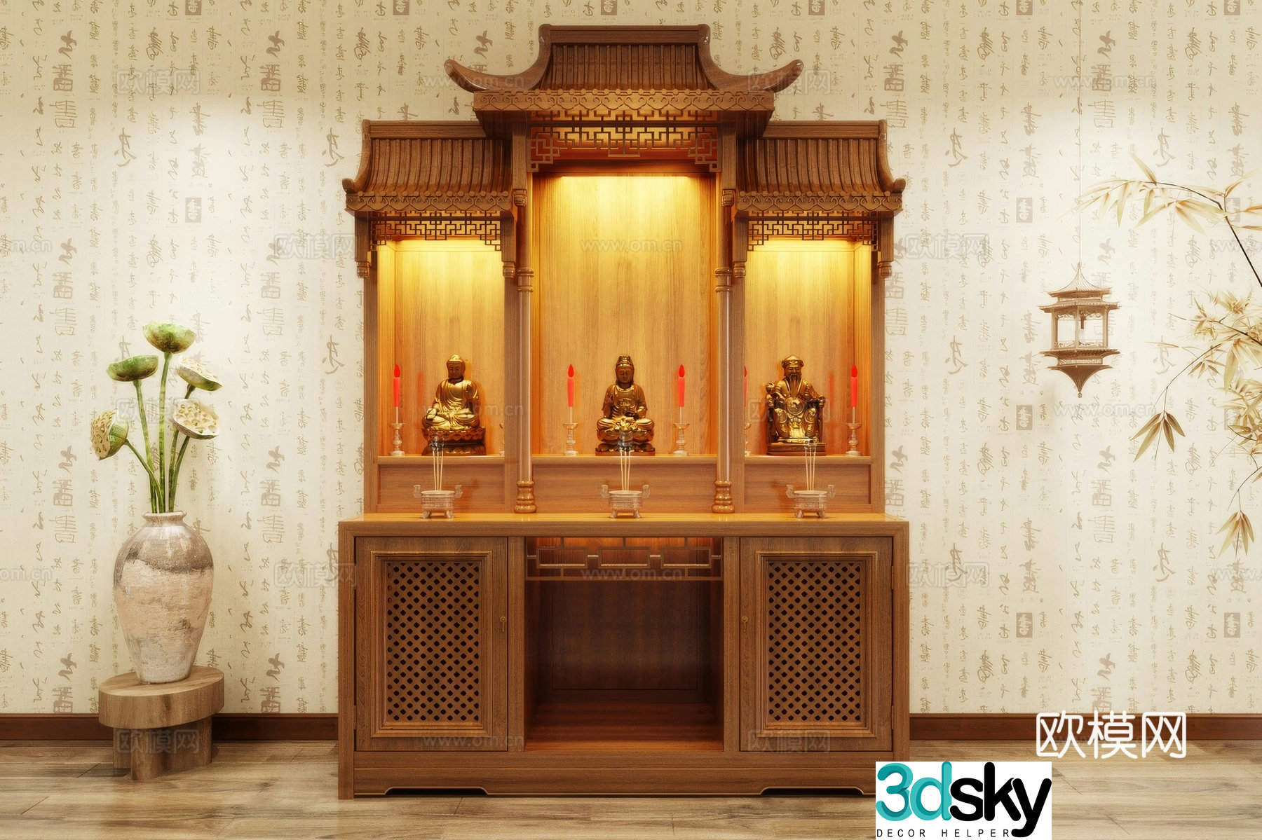 Buddha niche shrine hostel incense stove candle holder 3d model
