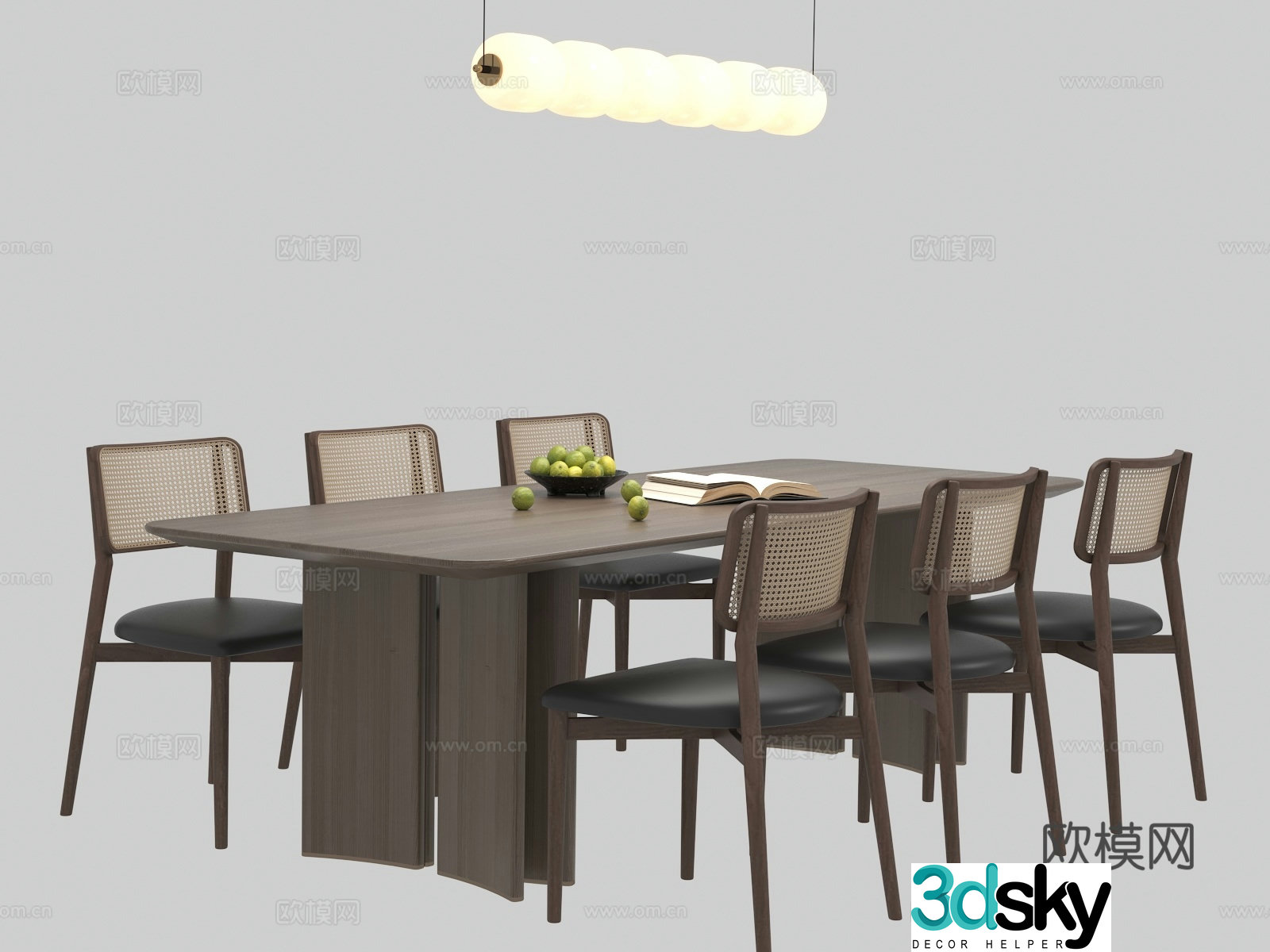 Medium style dining table and chair combination 3D model