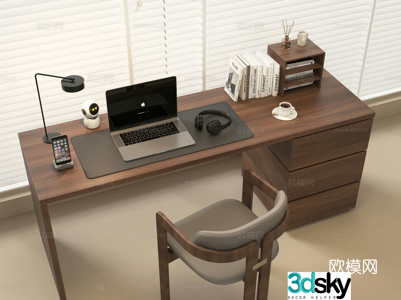 Modern desk chair computer desk lamp 3d model