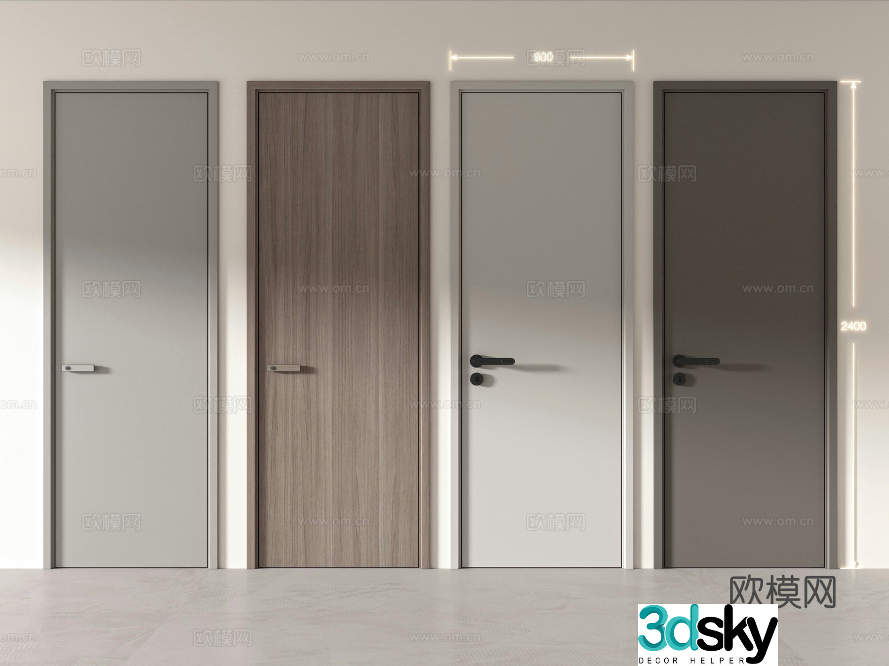 Modern single-open door wooden door open ceiling door bedroom door minimalist door 3D model