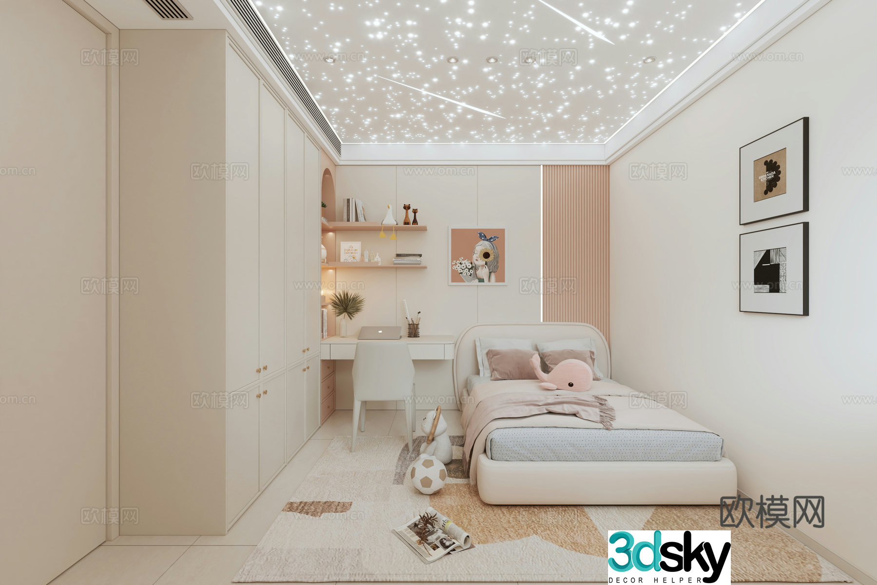 Modern starry sky roof girl room 3d model