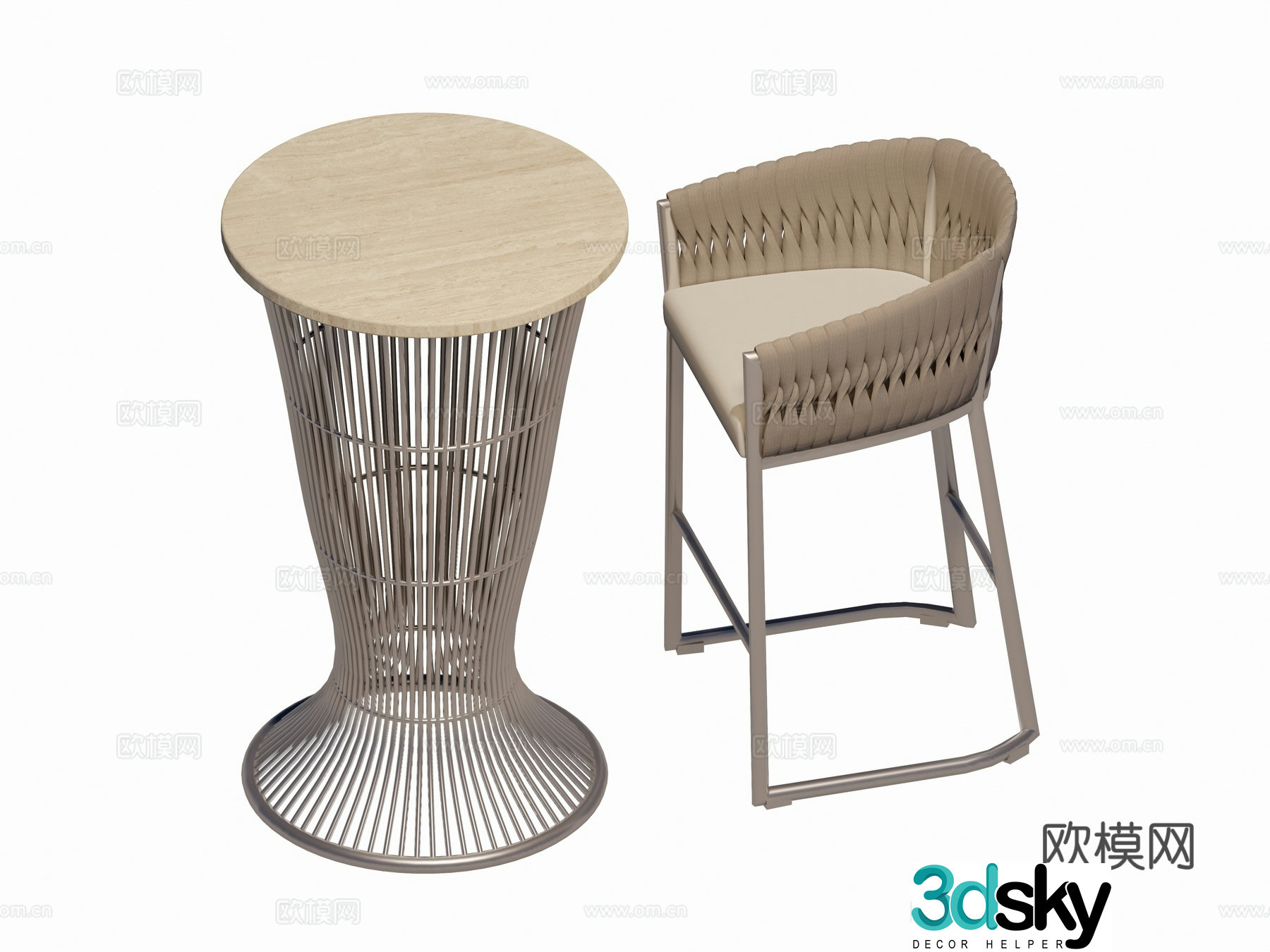 Modern French bar tables and chairs round table bar chairs courtyard outdoor bar table and chairs combination 3D model