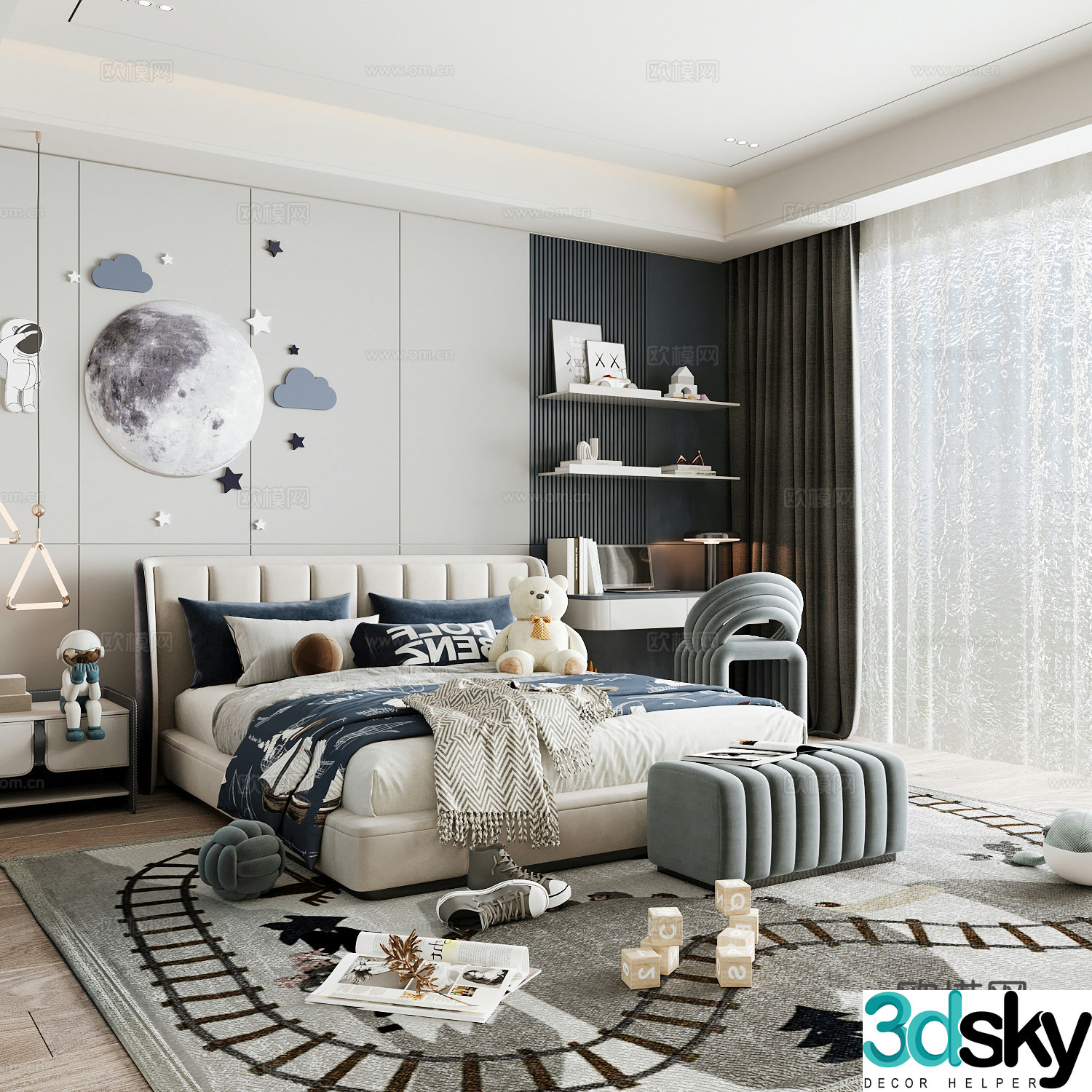 Modern children’s room boy’s room girl’s room children’s bed children’s wardrobe children’s desk 3d model