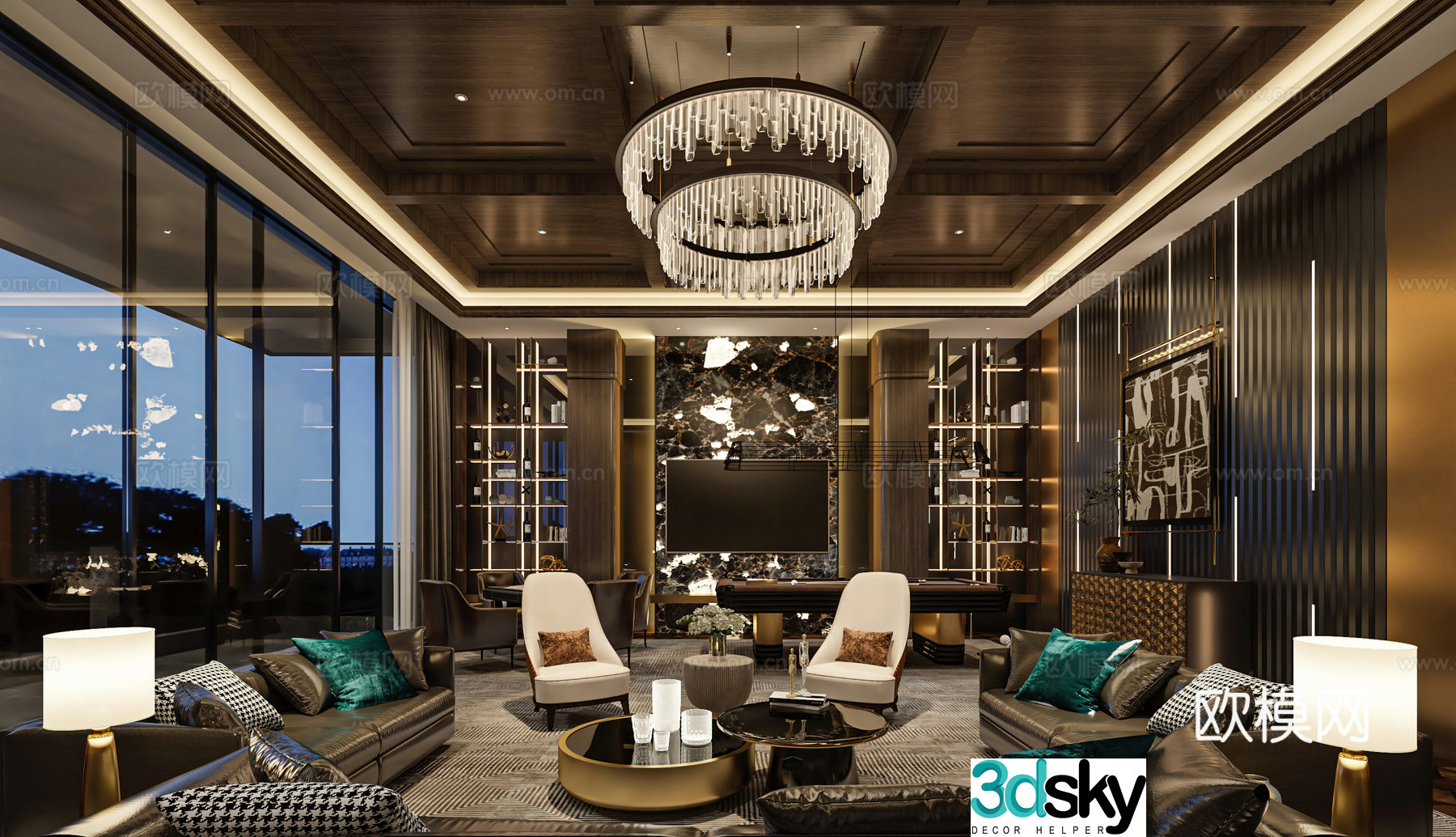 Italian light luxury retro club box bar box private room 3d model