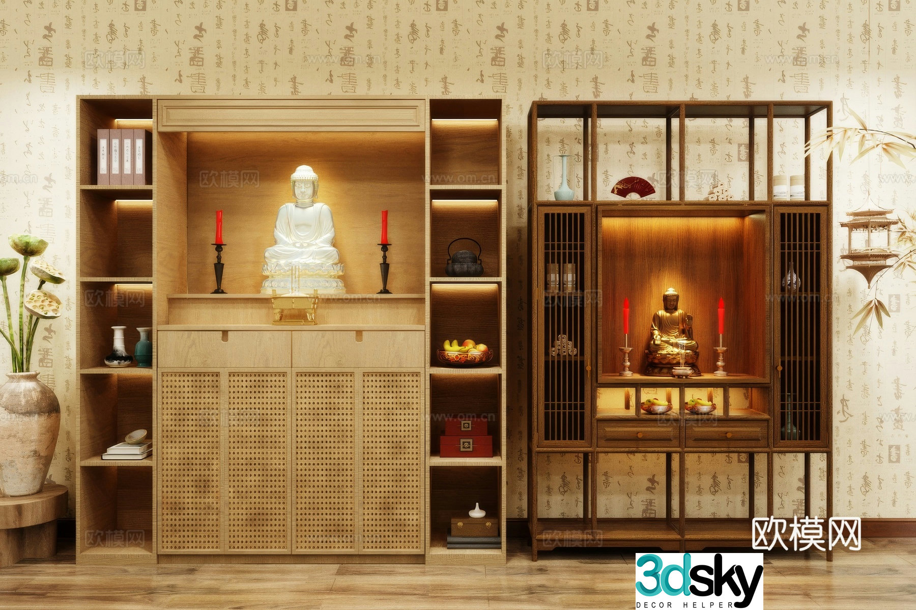 Buddha niche shrine hostel incense stove candle holder 3d model