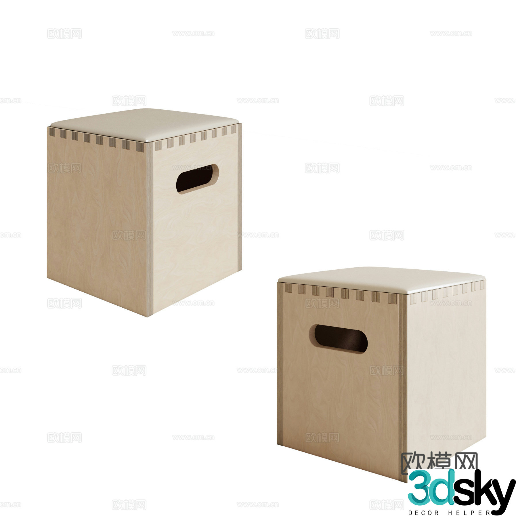 Modern wooden bench stool dwarf stool changing shoe stool 3D model