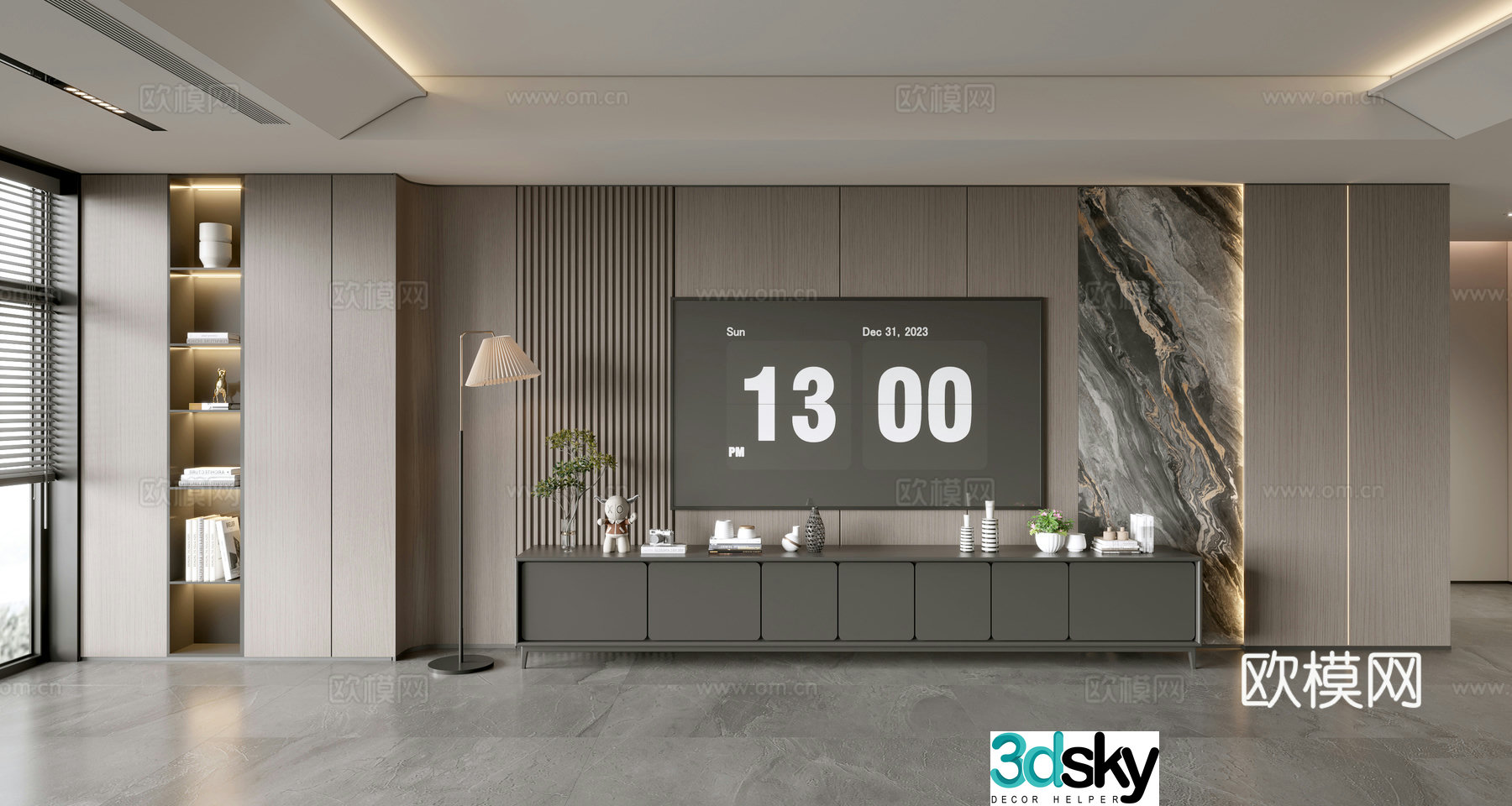Modern simple living room light luxury TV background wall TV set full wall TV cabinet TV cabinet combination 3D model