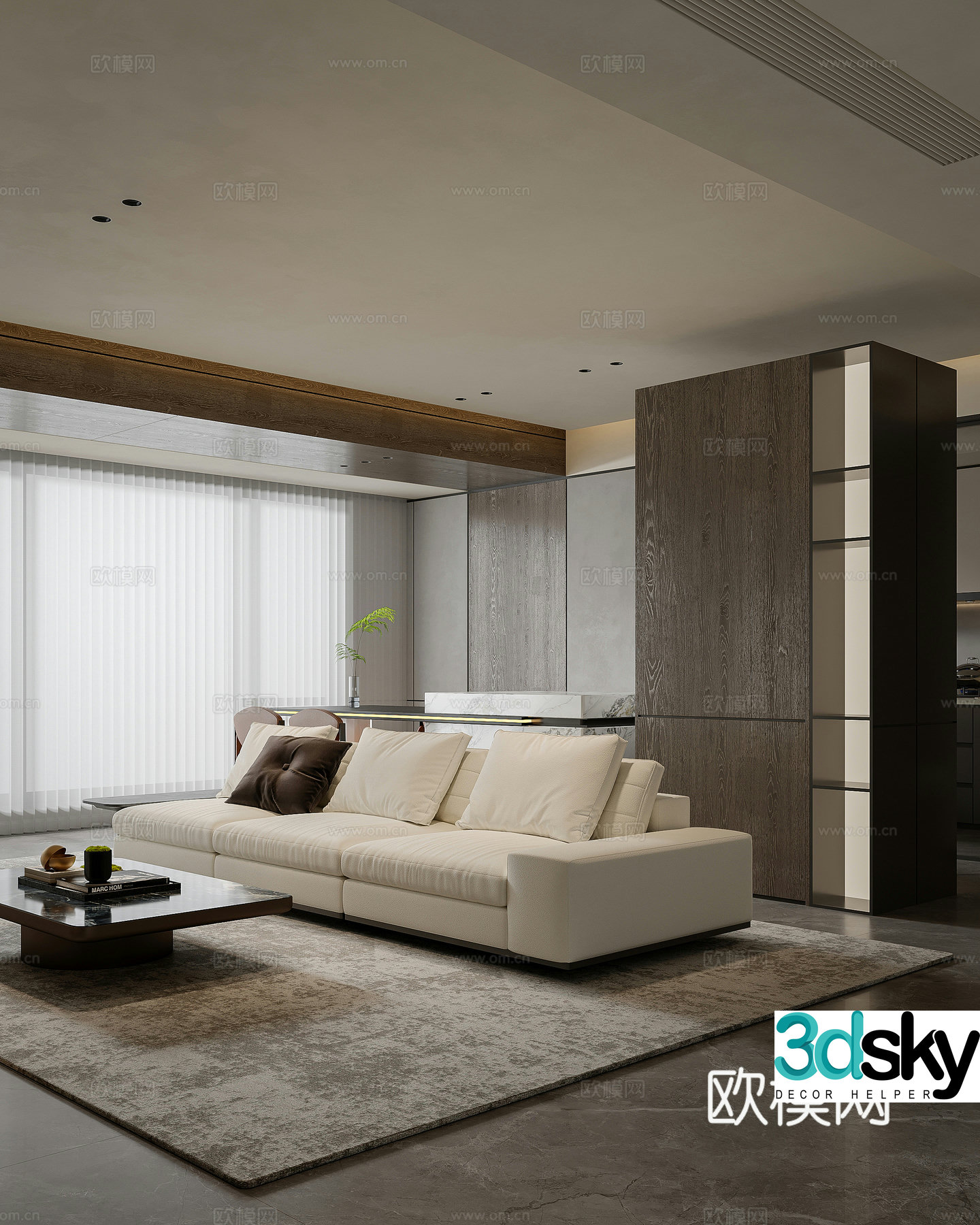 Italian dining room large flat kitchen sofa dining table 3d model