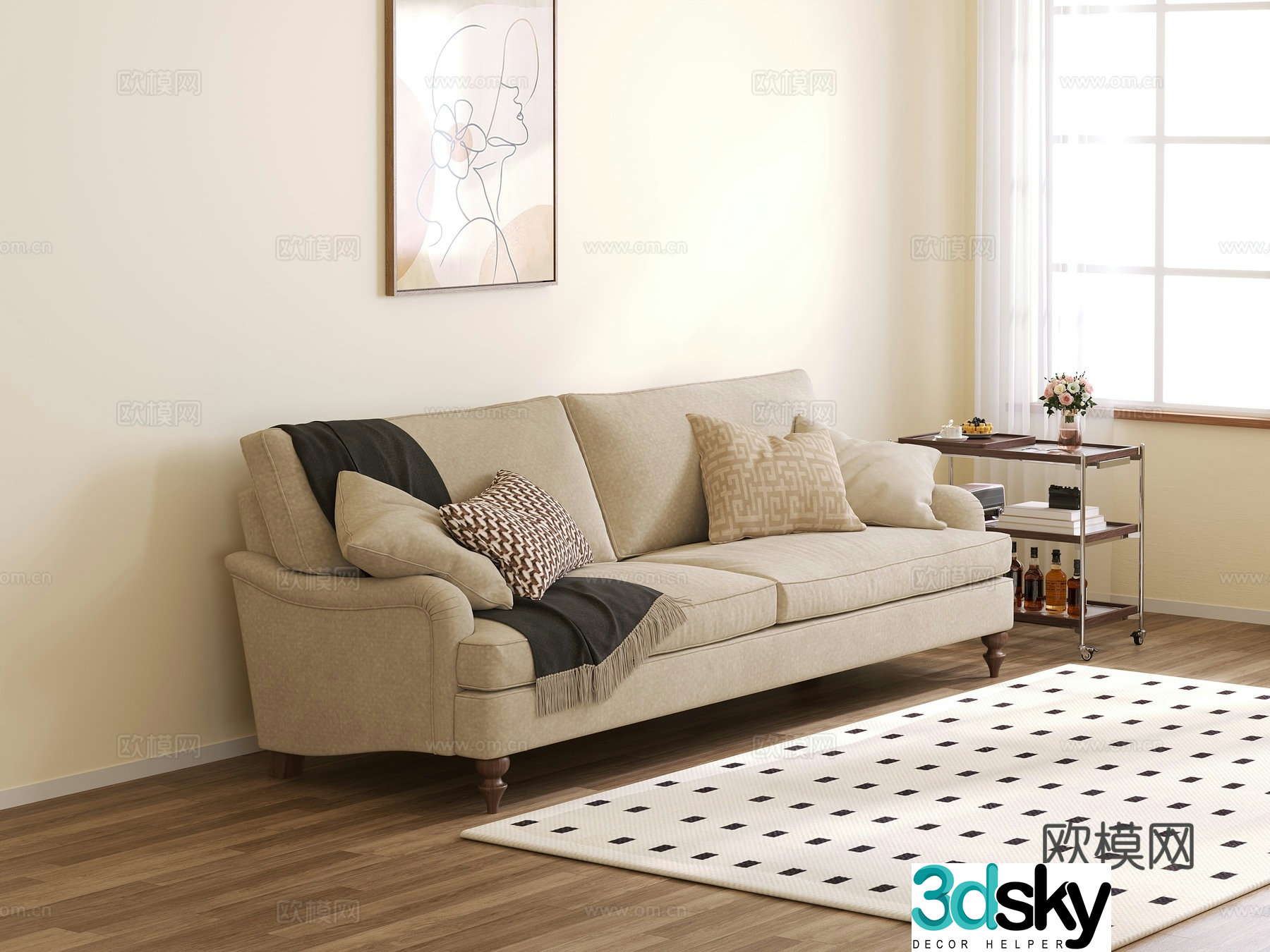 Cream style living room furniture sofa 3d model