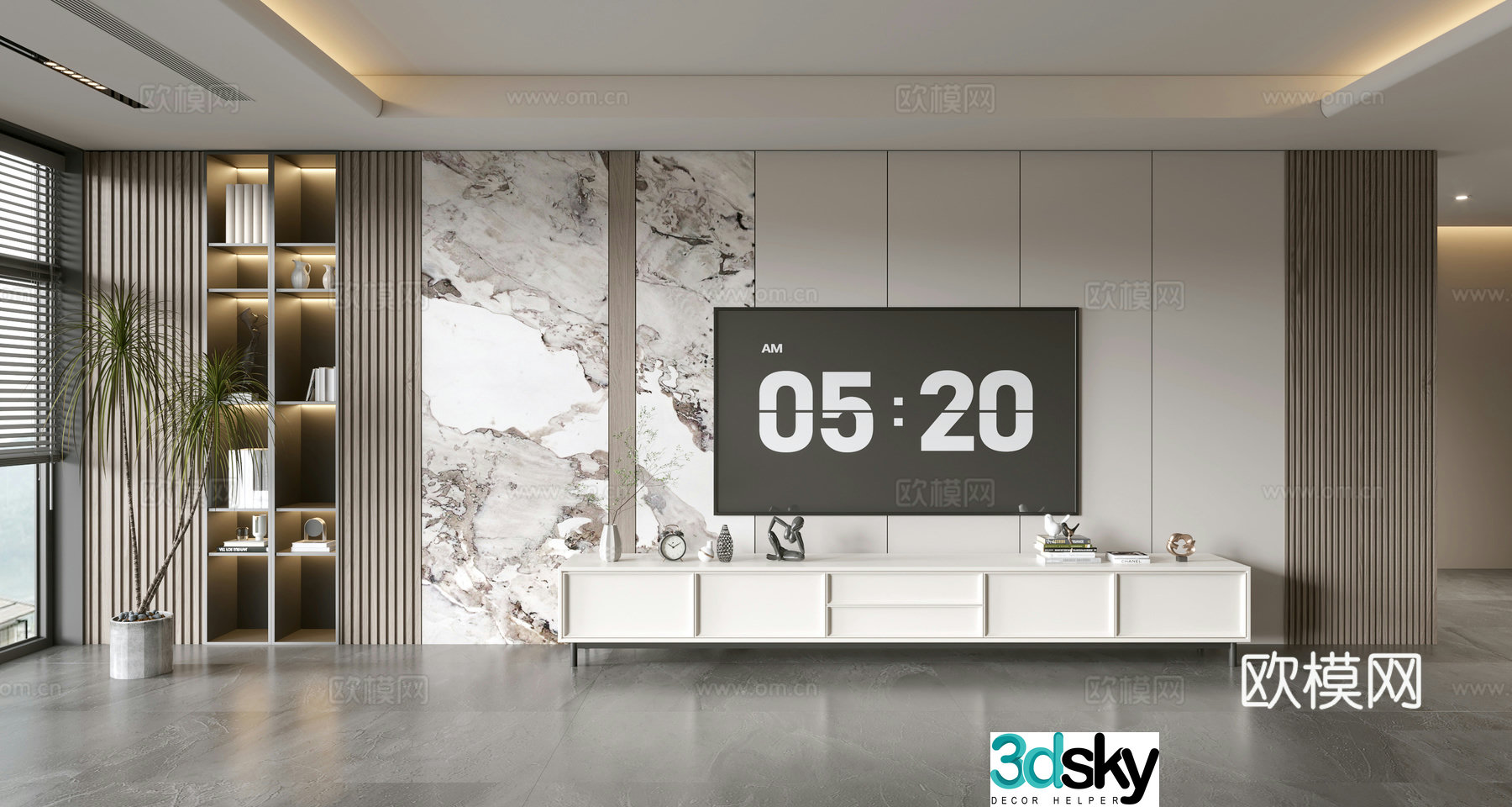 Modern simple living room light luxury TV background wall TV set full wall TV cabinet TV cabinet combination 3D model