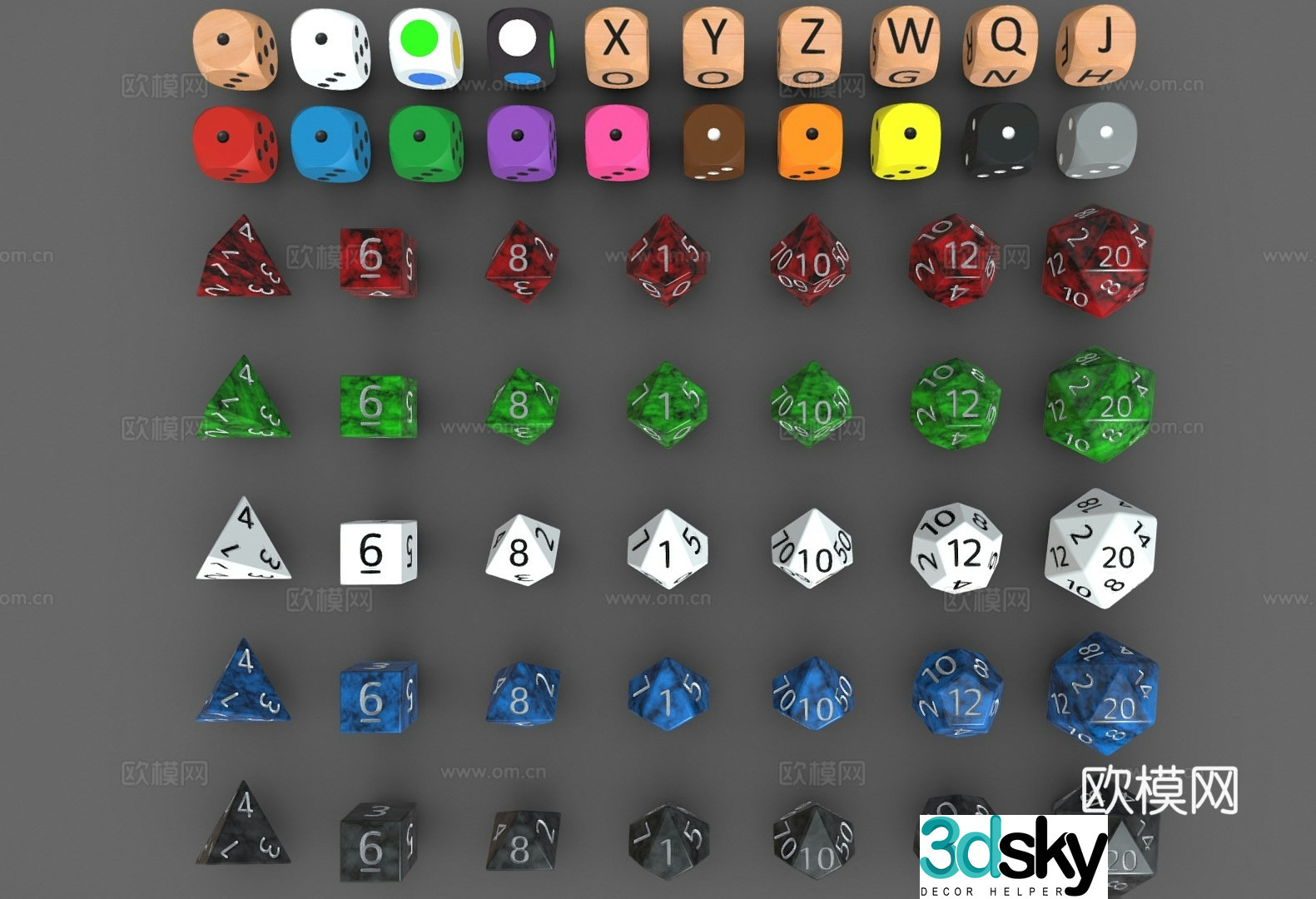 Toys Dice Dice Combination Polyhedral Dice Chess and Card Toys 3D Model