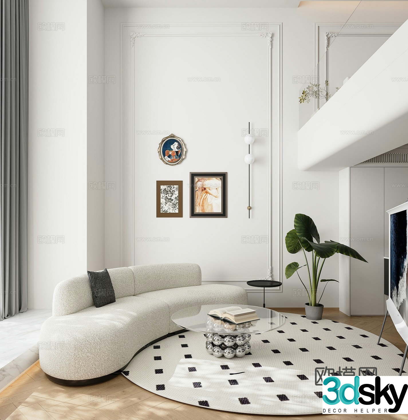 Modern living and dining room 3d model