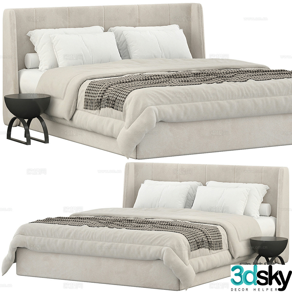 New Chinese fabric double bed 3D model