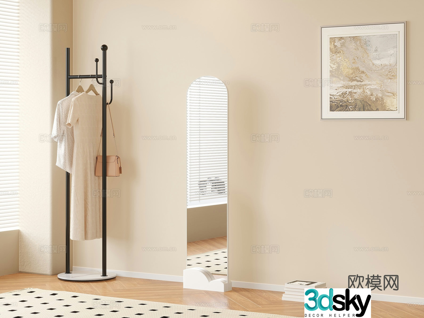 Modern style living room furniture floor-to-ceiling mirror 3d model