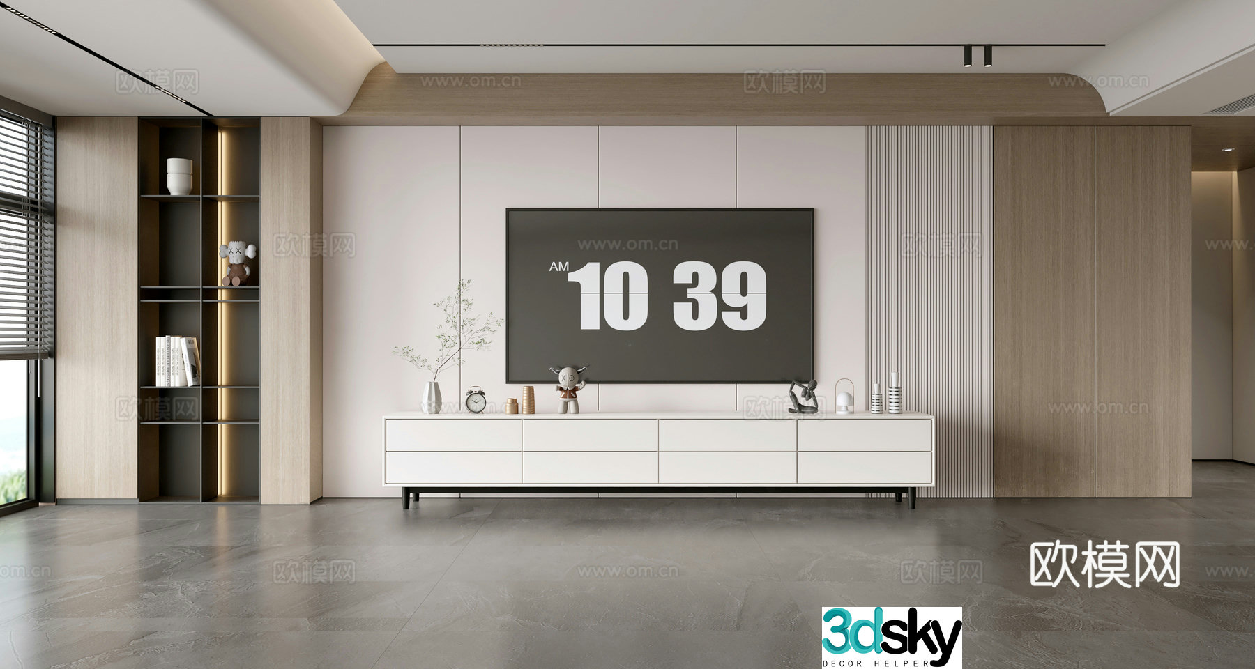 Modern simple living room light luxury TV background wall TV set full wall TV cabinet TV cabinet combination 3D model