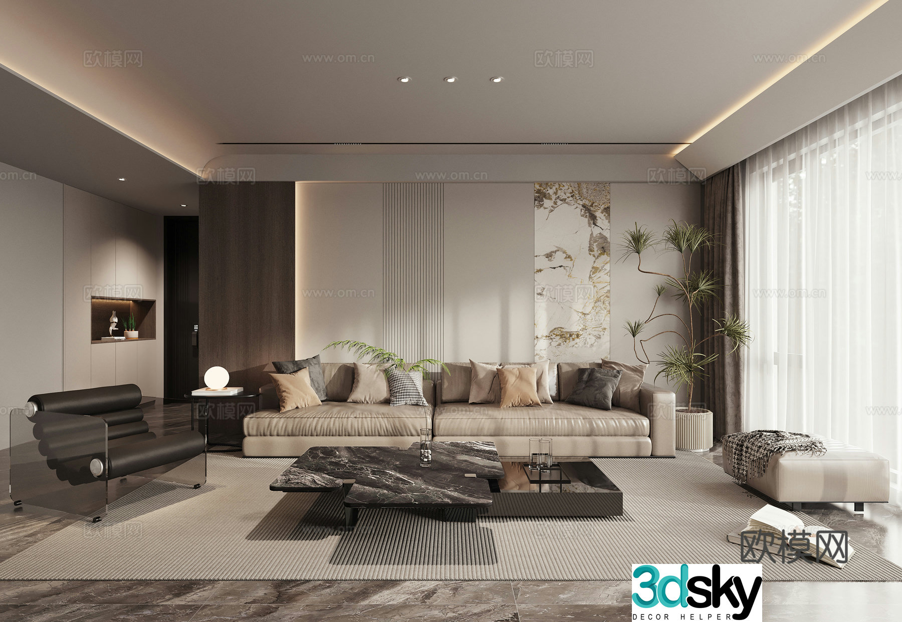 Modern high-end gray living room 3d model