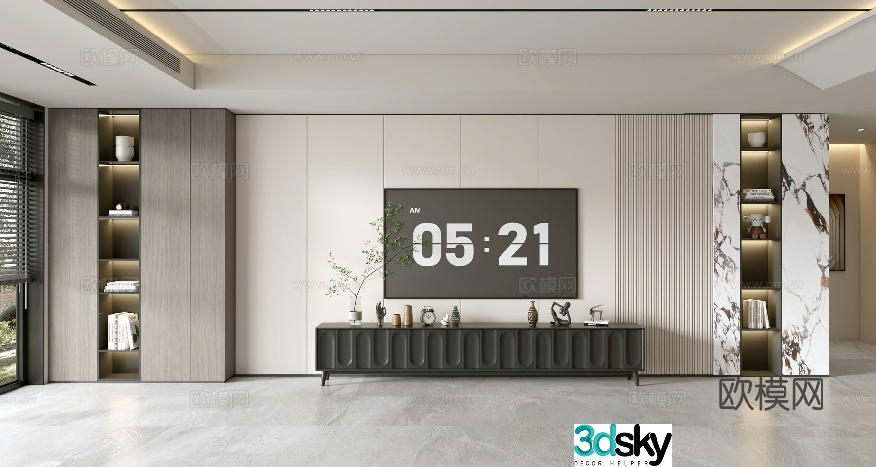 Modern simple living room light luxury TV background wall TV set full wall TV cabinet TV cabinet combination 3D model