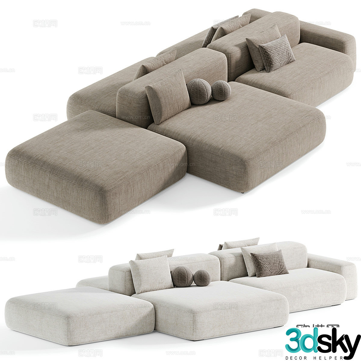 Modern Italian minimalist square sofa combination 3D model