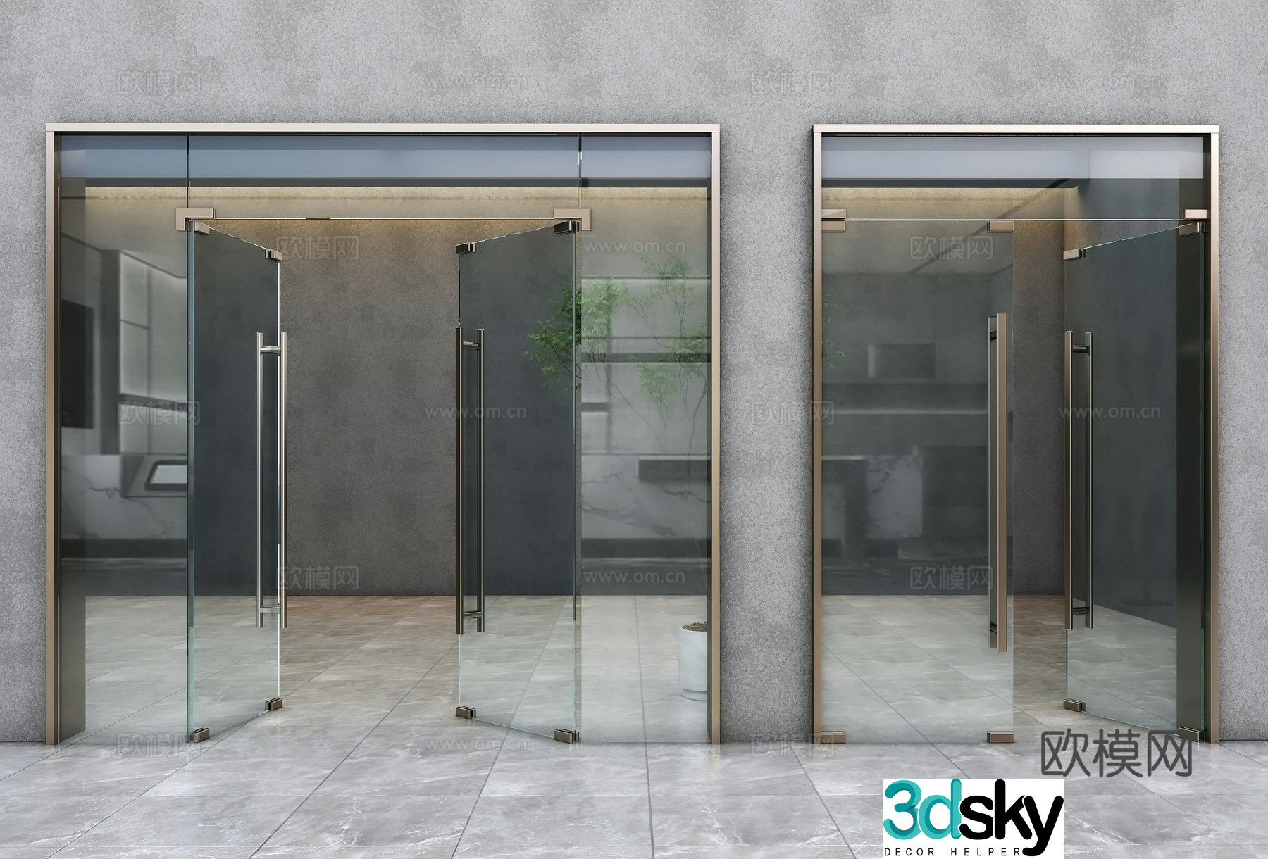 Modern double-open glass door Office glass door Glass double-open door Commercial door Door Glass 3D model