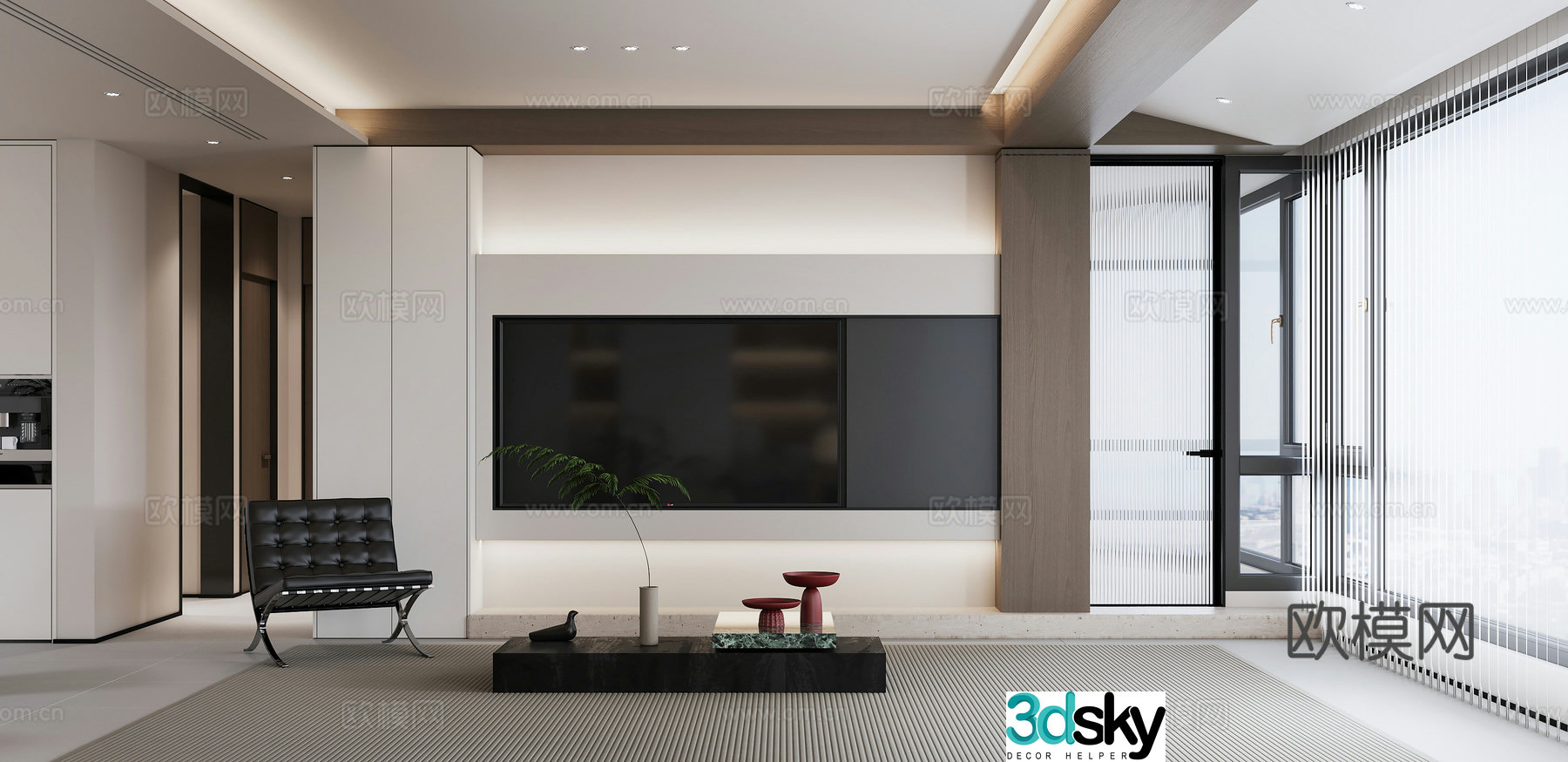Modern black white and gray living and dining room kitchen dining table and chair sofa 3d model