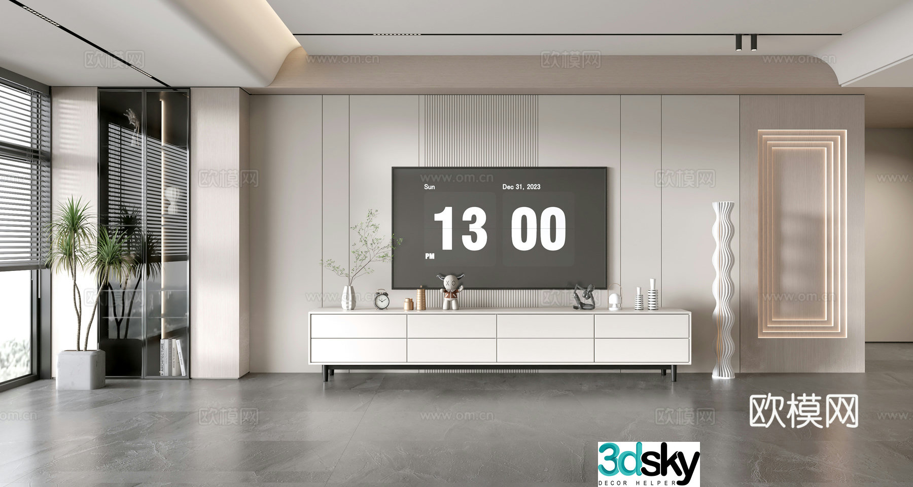Modern simple living room light luxury TV background wall TV set full wall TV cabinet TV cabinet combination 3D model