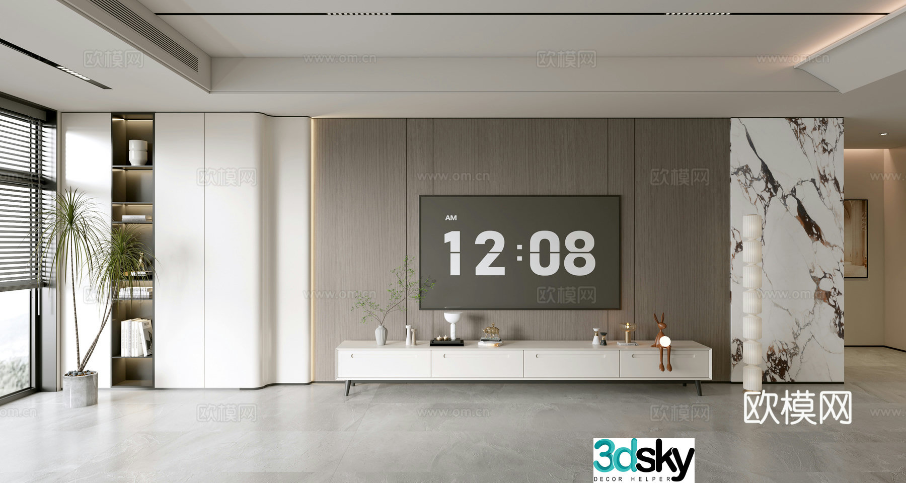 Modern simple living room light luxury TV background wall TV set full wall TV cabinet TV cabinet combination 3D model