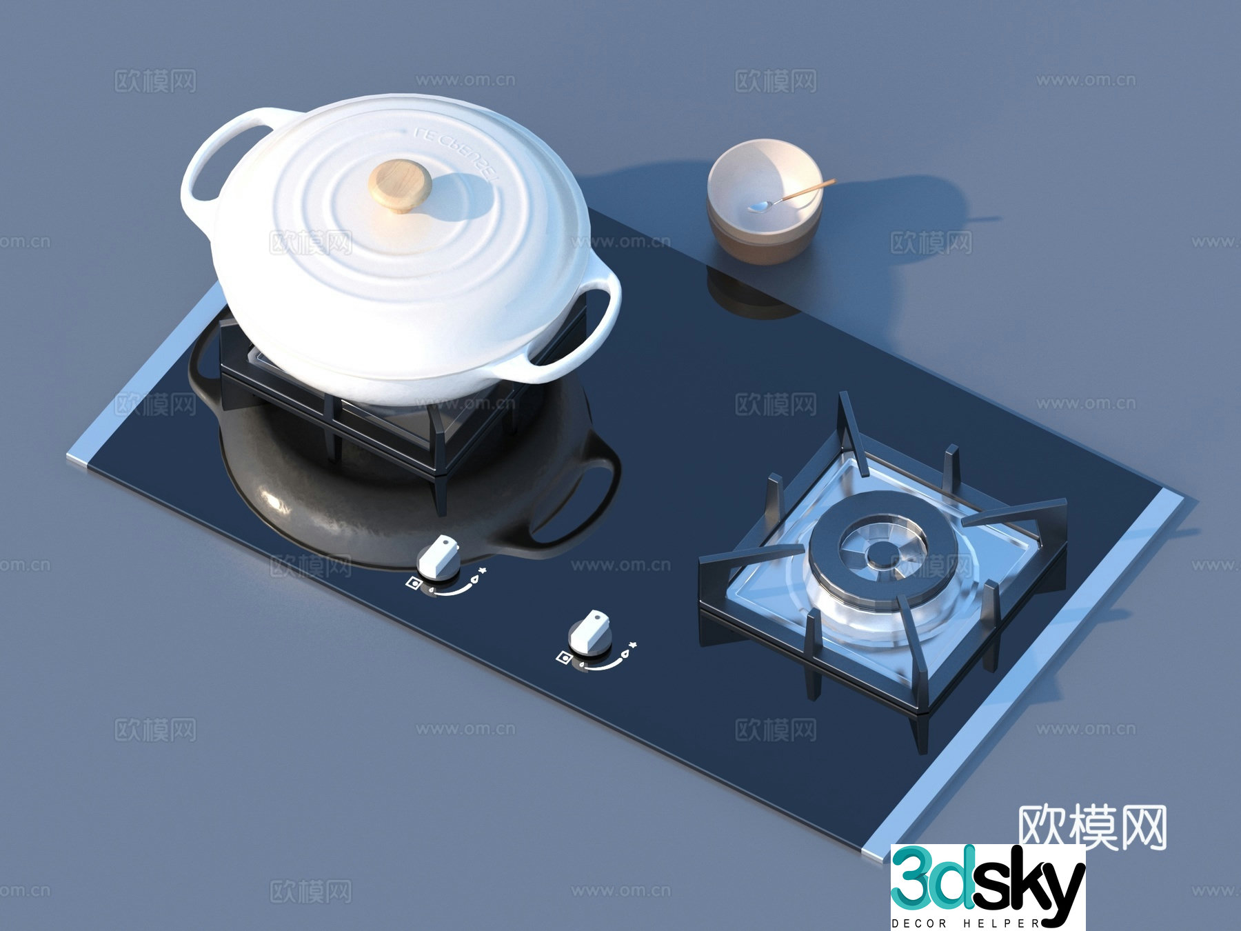 Casserole stove gas stove kitchen utensils bowl plate tableware 3d model