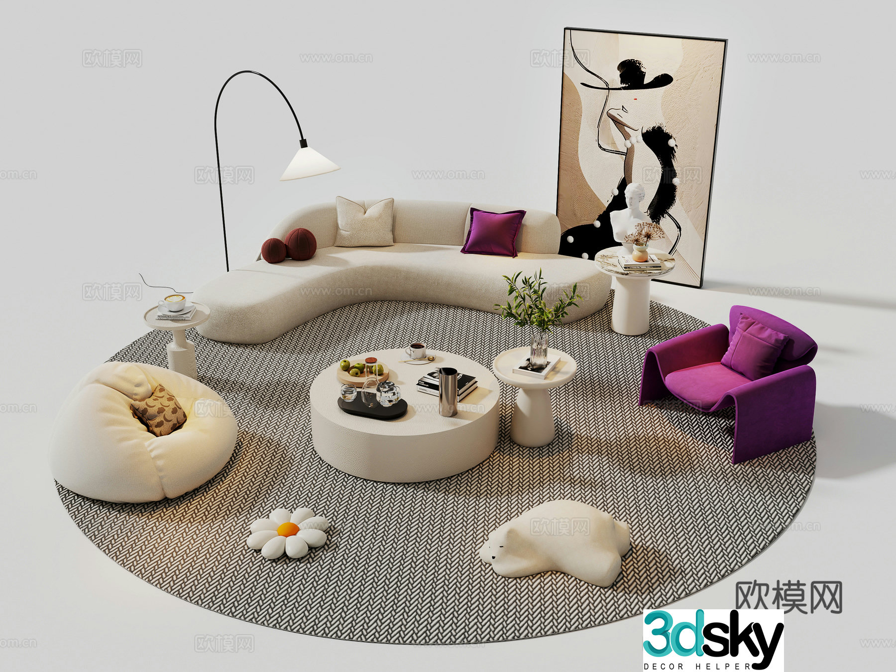 Modern cream sofa combination casual sofa internet celebrity sofa sofa coffee table combination beauty salon sand 3D model