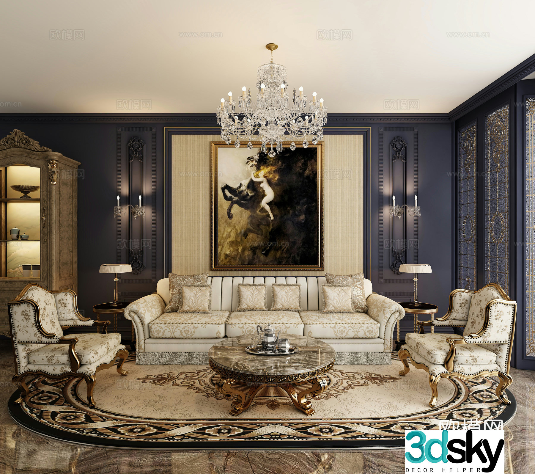 Living room sofa combination European sofa combination 3D model
