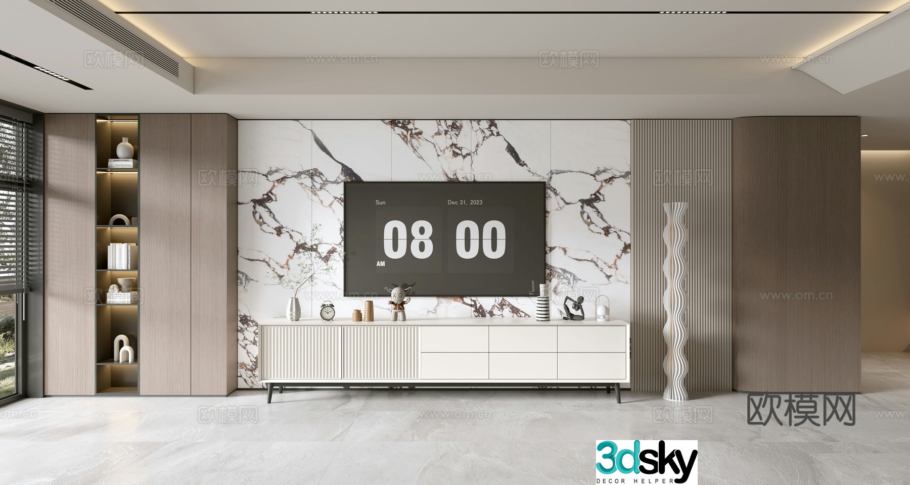 Modern simple living room light luxury TV background wall TV set full wall TV cabinet TV cabinet combination 3D model